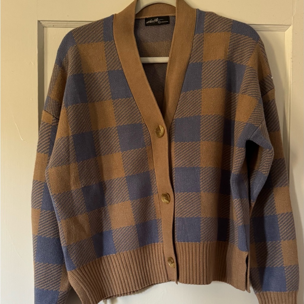 Vici Blue and Brown Checkered Cardigan